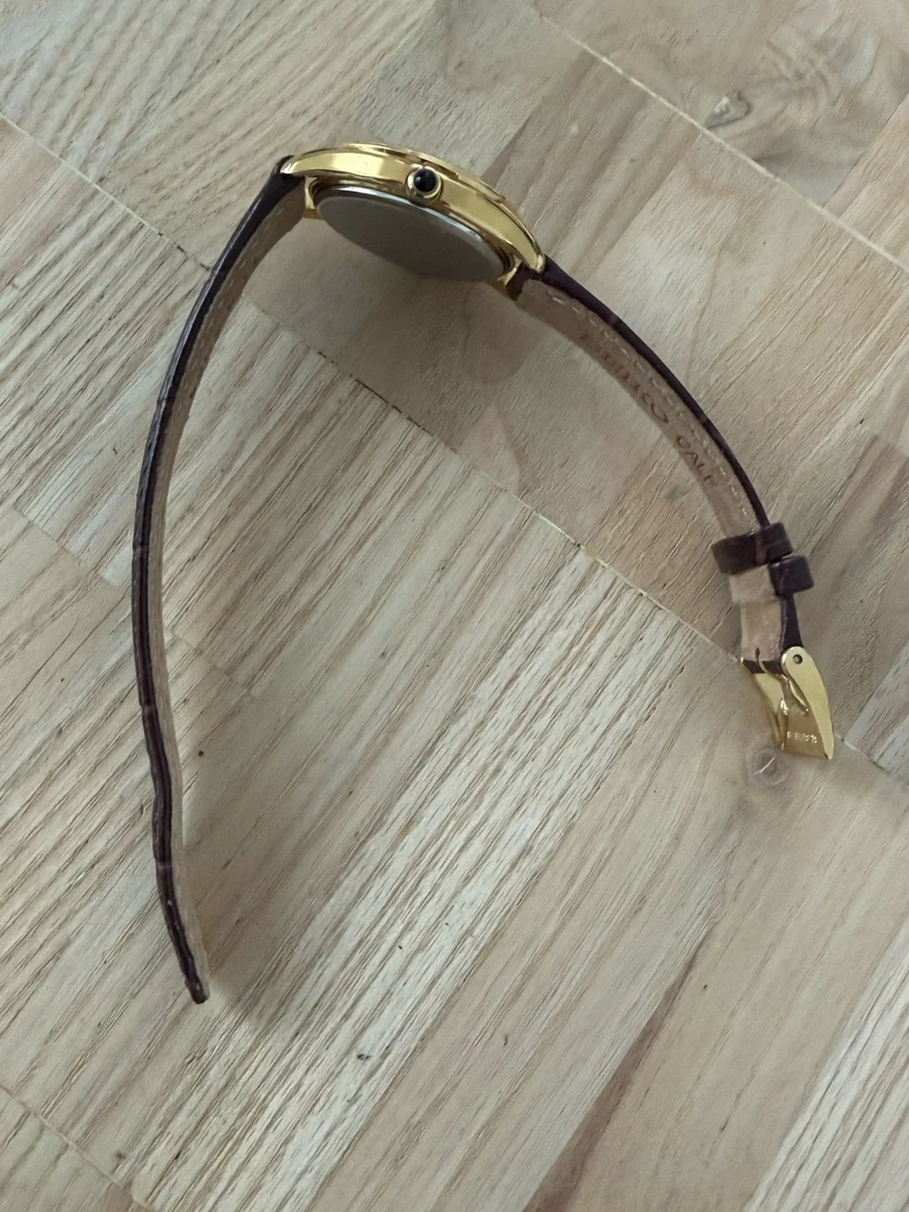 Seiko White Dial Watch Gold-Tone Case Brown Genuine Leather Strap Date Window